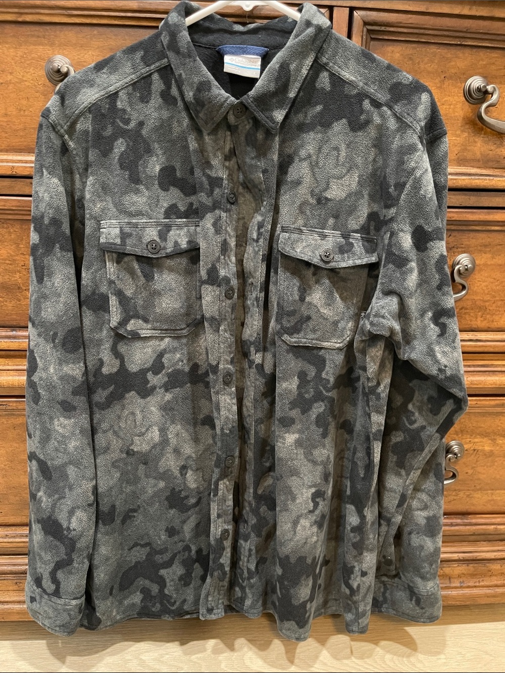 Men's Camouflage Button-Up Shirt, Gray and Black Camo